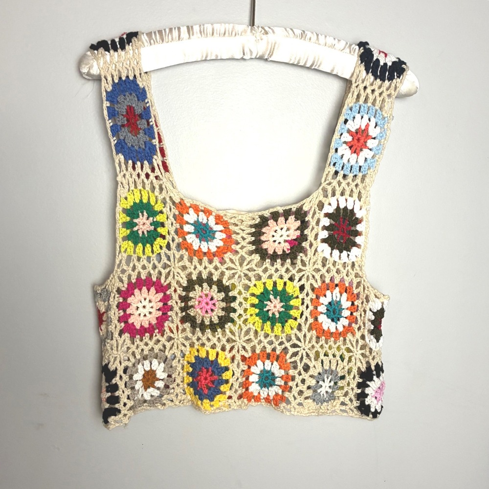 Pacsun LA Hearts Crochet Granny Square Crop Top One Size Festival Boho - Picture 10 of 11